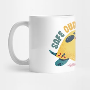 Safe our Surf quote with cute sea animal turtle, starfish, coral and shell Mug